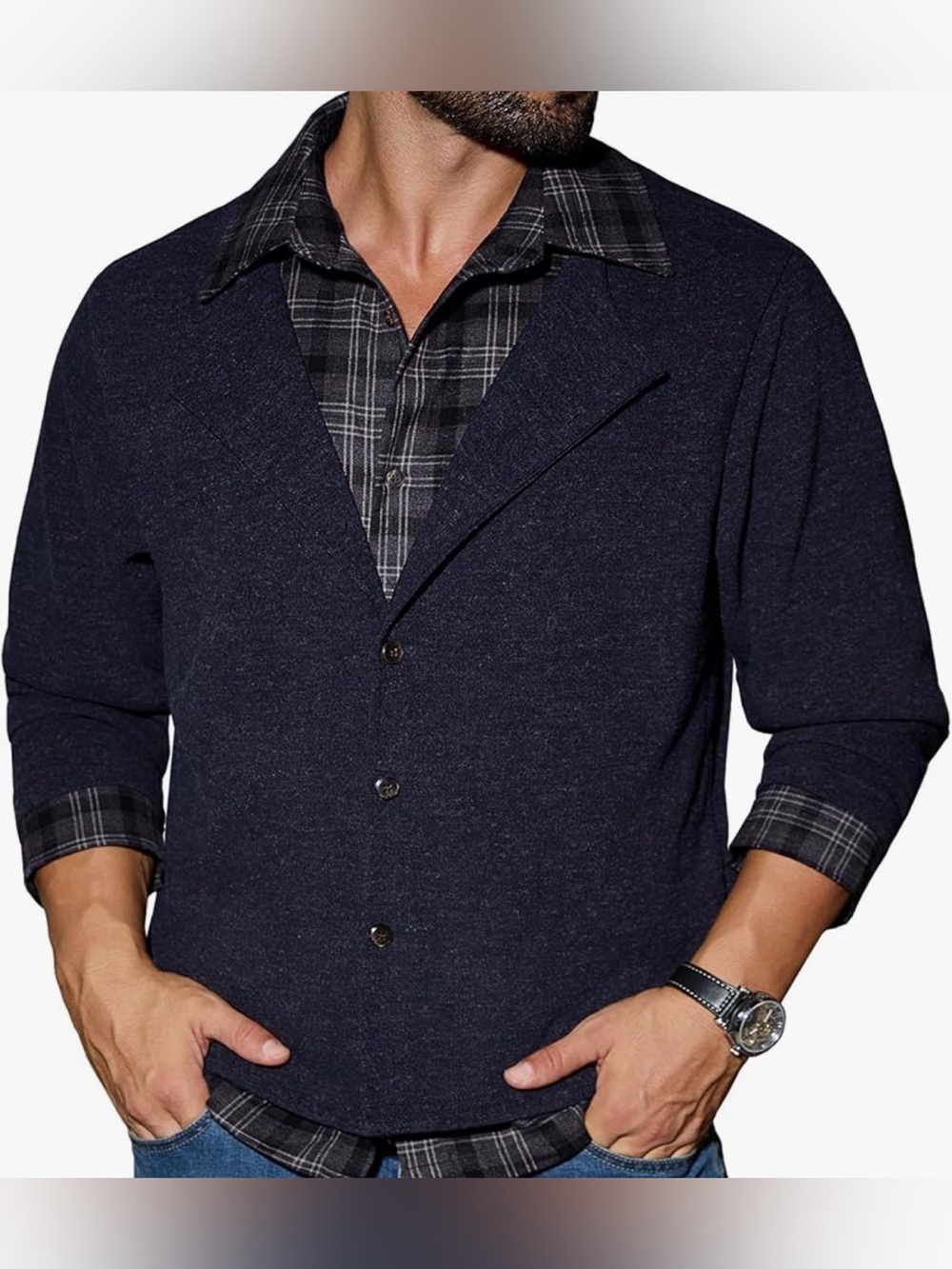 Men's Navy Lightweight Button-Front Shirt Jacket